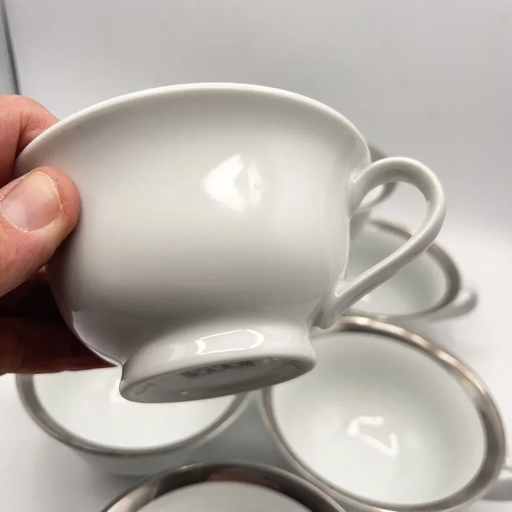 Pottery Barn Cosmopolitan Mugs (Silver Band) - Set Of 7